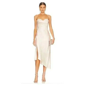 NWT Alice + Olivia Kiyoko Satin Asymmetrical Midi Dress in Champagne Size 4